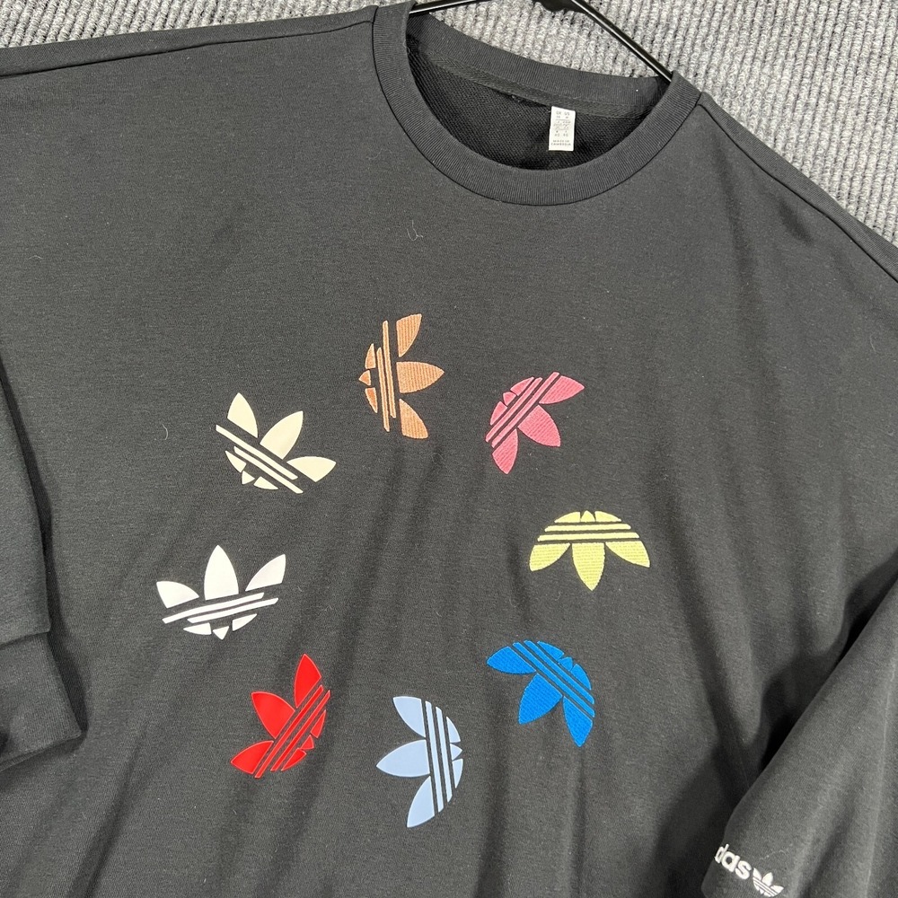 Adidas Sweatshirt Mens Medium Black Long Sleeve Embroidered Logo Graphic Casual